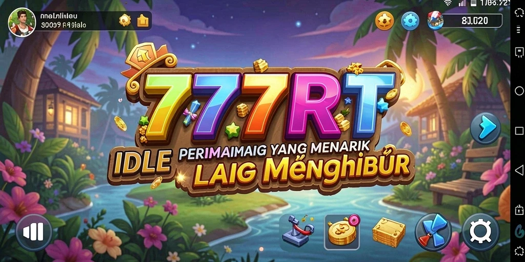 Screenshot utama game Idle 777RT dengan karakter dan level yang menarik.