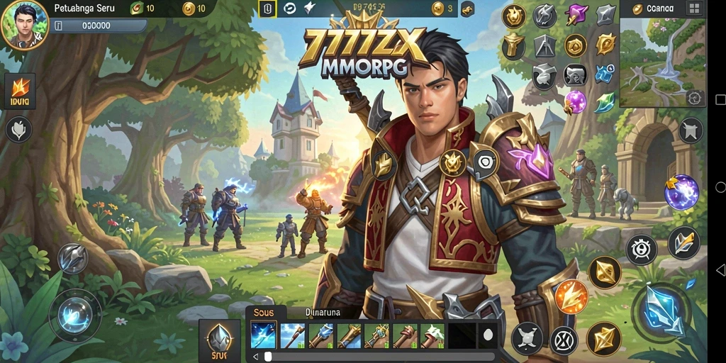 Screenshot gameplay menunjukkan aksi pertempuran seru dalam 777ZX MMORPG.