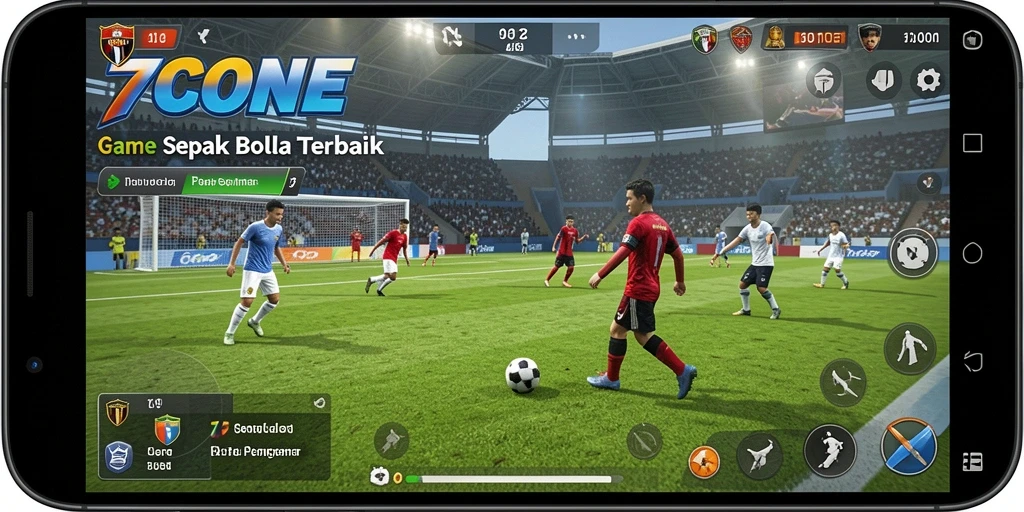 Screenshot gameplay 7CONE menampilkan aksi sepak bola seru dengan grafis menakjubkan.