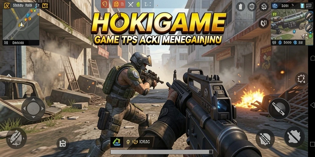 Screenshot HOKIGAME menampilkan aksi seru dalam pertempuran TPS.