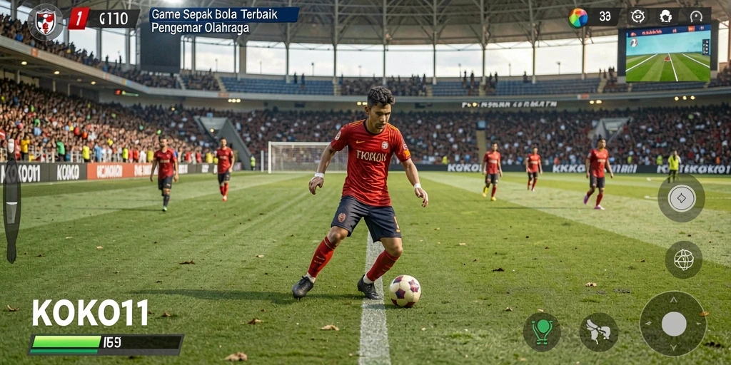 Tampilan gameplay KOKO11 yang penuh aksi di lapangan sepak bola.