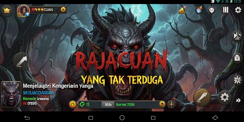 Tampilan menegangkan dalam gameplay RAJACUAN yang menyeramkan.